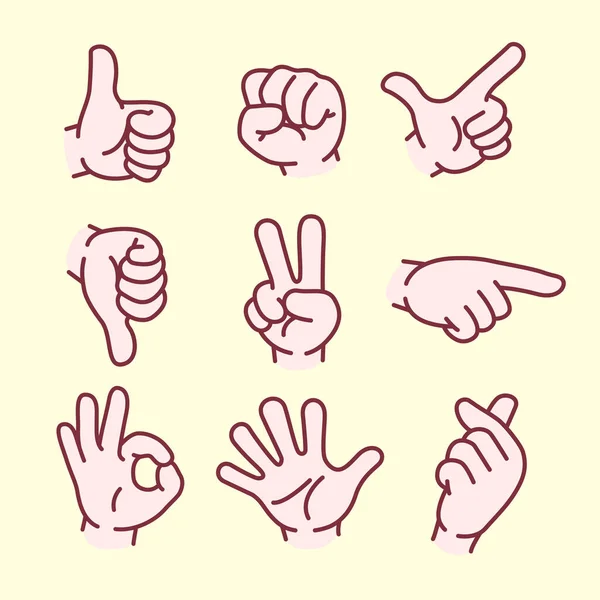 Стоп Указание Большие Пальцы Вверх Набор Знаков Рук Векторная Иллюстрация — стоковый вектор