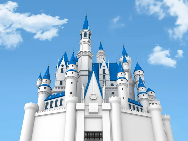 European castle with blue roof ,3D illustration