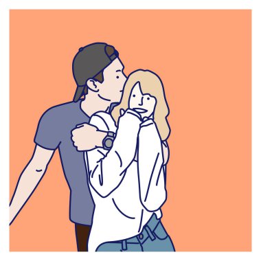 Genç çift, illüstrasyon aşığı, birlikte yaşayın.