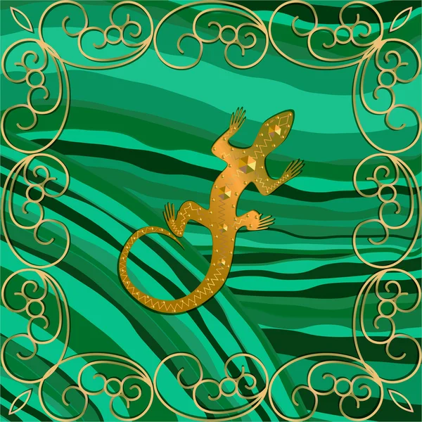 Altın lizard malakit üzerinde