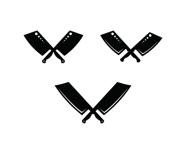 Klasik Retro Kasap Bıçağı Cleaver Kasap Et veya Şef Logosu Tasarımı İçin Çaprazlandı