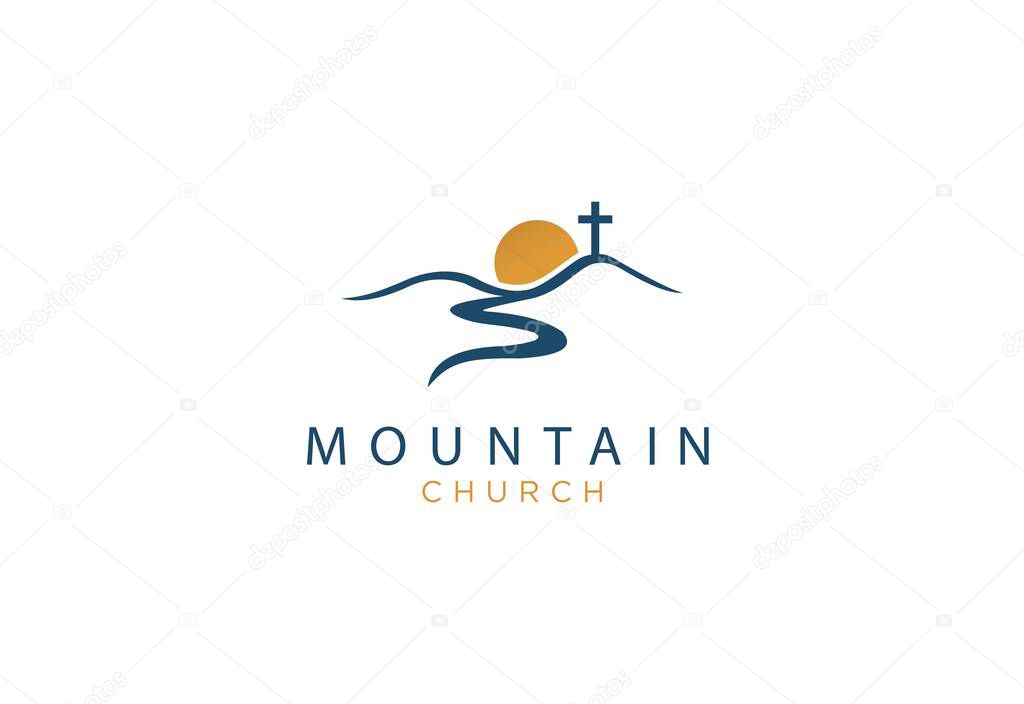 Church logo designs mountain with sun