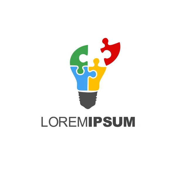 Ampul logo tasarımı ile bulmacadan illüstrasyon logosu kombinasyonu