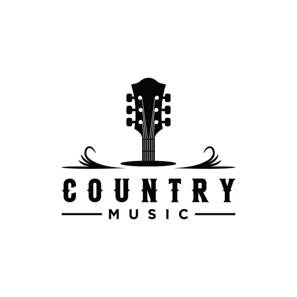 Klasik country müzik, gitar vintage retro logo tasarımı