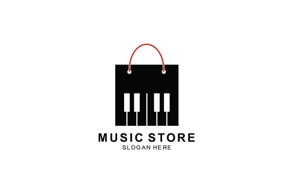 çanta ve piyano düğmesi logo şablonu tasarımı. sembol illüstrasyonu.