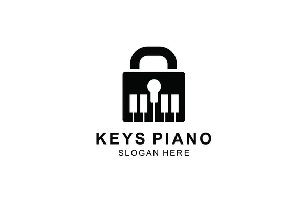 Anahtarlar, kilit ve piyano logosu şablonu tasarımı. sembol illüstrasyonu.