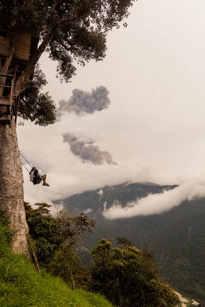 Boy Riding The Wildest Swing In The World, South America — Stock Photo, Image