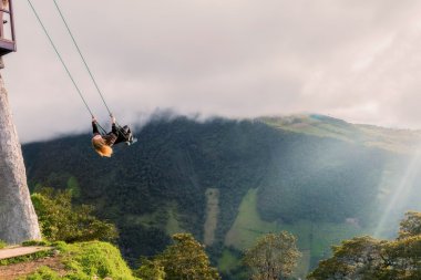 Bir salıncak üzerinde sarışın genç mutlu kadın silüeti