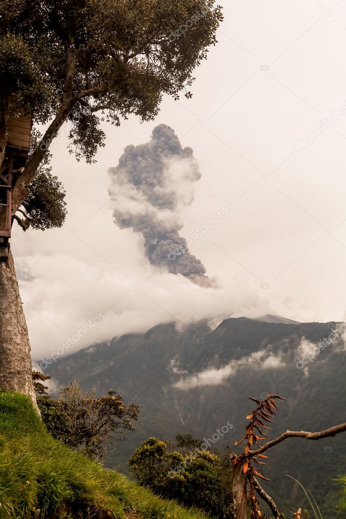 Close-Up Of Tungurahua Volcano Powerful Sunset Explosion