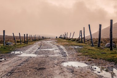 Çamurlu ıslak kırsal yol Milli Parkı Llanganate