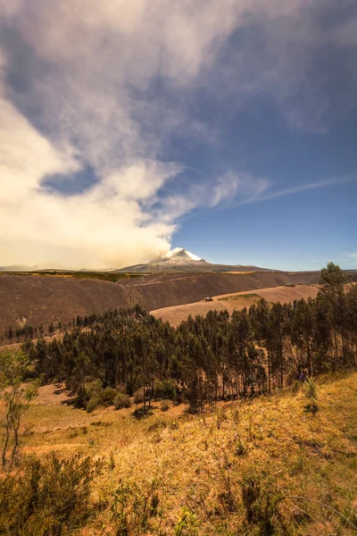 科托帕希火山喷涌躁动不安的灰羽 — 图库照片