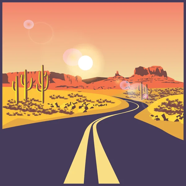 Desert road at sunset — Stock Vector