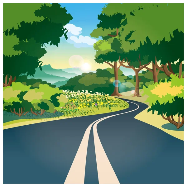 Road through the woods — Stock Vector