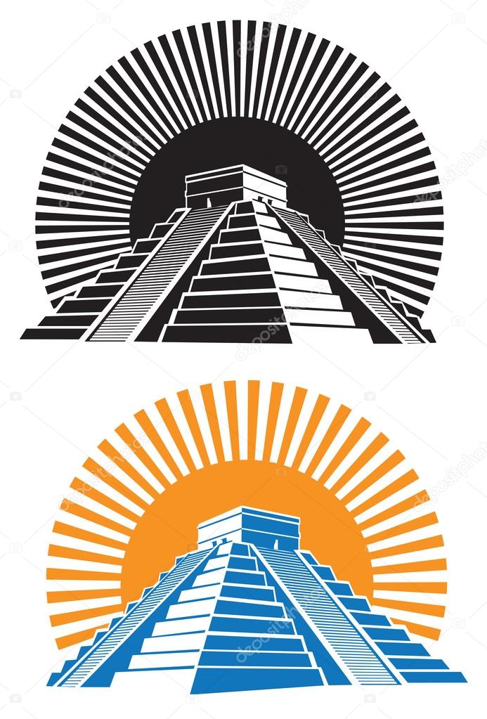 Stylized vector illustration of ancient Mayan pyramids