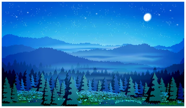 Hermoso bosque por la noche — Vector de stock