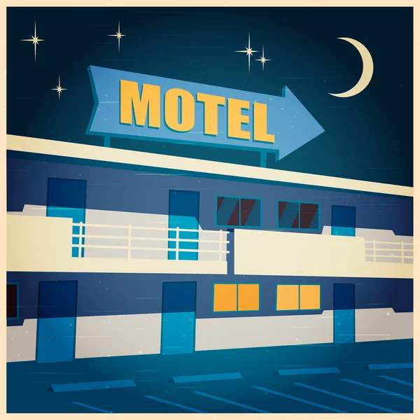 Motel bij nacht oude poster — Stockvector