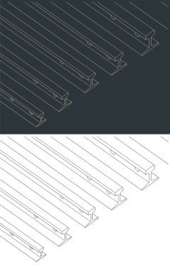 Demiryolu taşımacılığı temasında biçimlendirilmiş vektör çizimi. Farklı boyutlarda raylar.