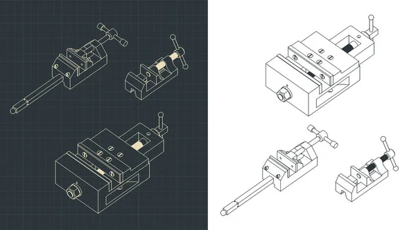 Stilizált Vektor Illusztrációja Pad Vice Izometrikus Rajzok Mini Set — Stock Vector