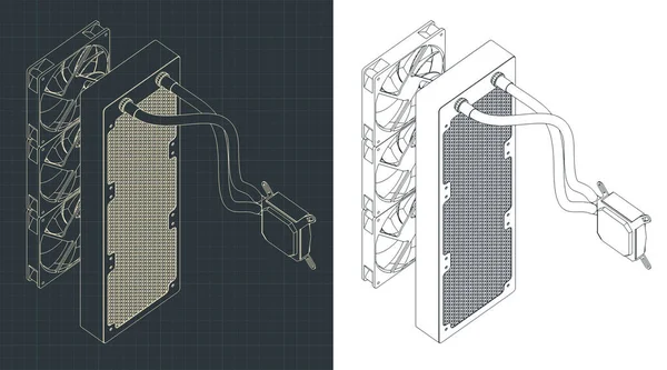 Ilustração Vetorial Estilizada Sistema Refrigeração Líquida Desenhos Isométricos Para Computador —  Vetores de Stock