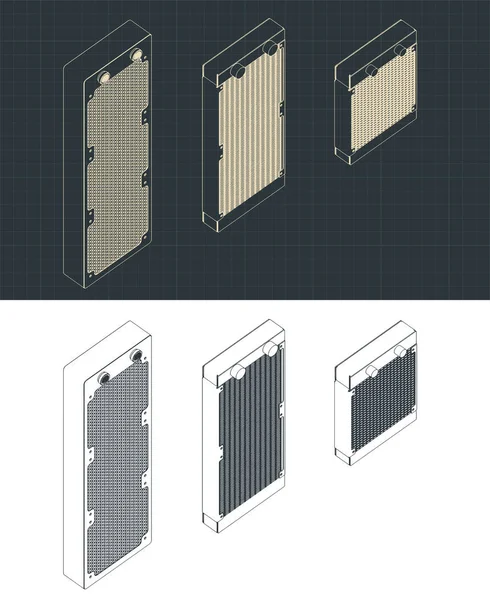 Τυποποιημένες Διανυσματικές Απεικονίσεις Σχεδίων Θερμαντικών Σωμάτων Ψύξης Νερού Για Επεξεργαστές — Διανυσματικό Αρχείο