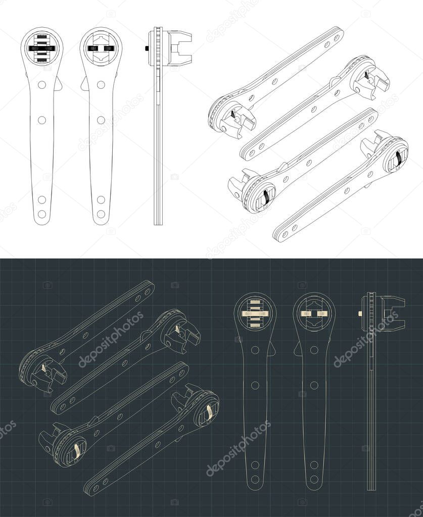 Stylized vector illustration of drawings of crescent rapid wrench