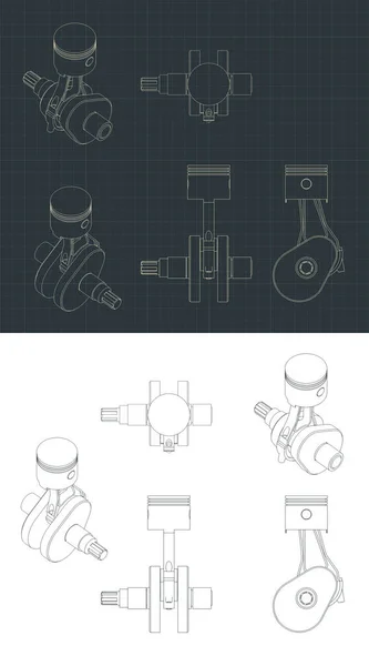 Illustration Vectorielle Stylisée Des Dessins Mécanisme Manivelle Piston — Image vectorielle
