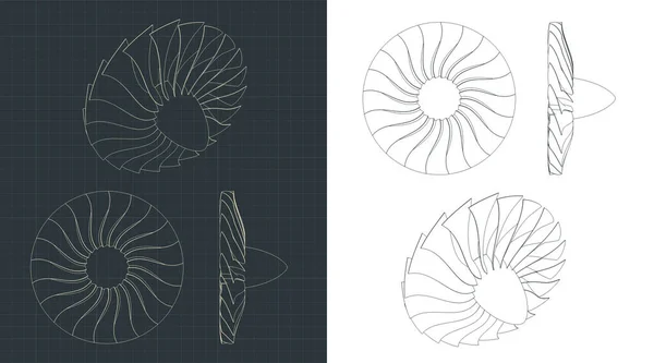 Stylizowane Ilustracje Wektorowe Rysunków Łopatek Turbin — Wektor stockowy