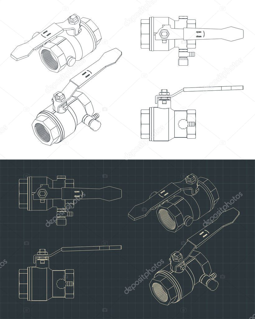 Stylized vector illustration of drawings of the ball valve