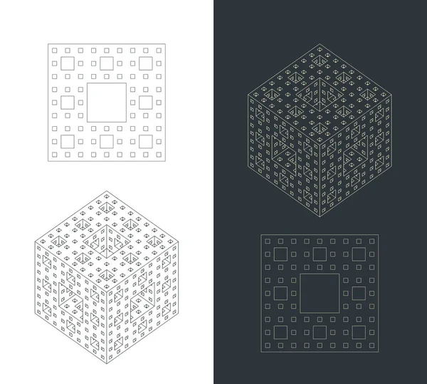 フラクタルキューブの図面のスタイルベクトルイラスト — ストックベクタ