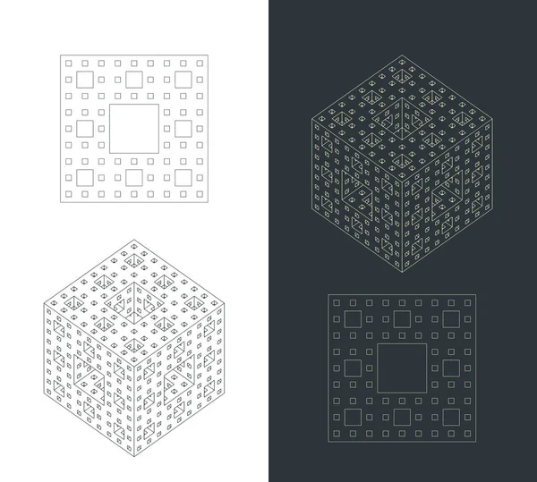 Ilustração Vetorial Estilizada Desenhos Cubo Fractal — Vetor de Stock