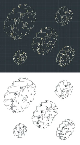 Illustration Vectorielle Stylisée Roue Mecanum Dessins Isométriques Mini Set — Image vectorielle