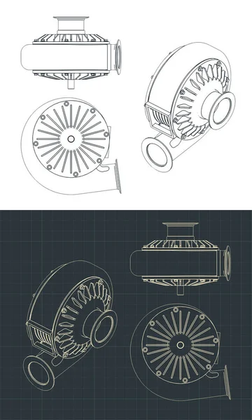 Stilizált Vektor Illusztrációja Turbo Szivattyú Rajzok Mini Készlet — Stock Vector