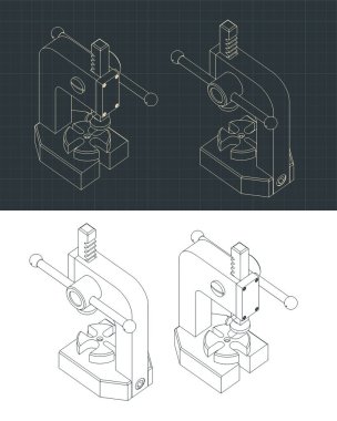 El basımının izometrik çizimlerinin biçimlendirilmiş vektör çizimleri