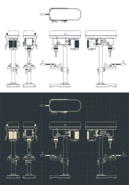 Endüstriyel matkap baskı çizimlerinin biçimlendirilmiş vektör çizimleri