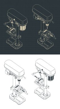 Endüstriyel Matkap Baskısı izometrik çizimlerinin biçimlendirilmiş vektör çizimleri