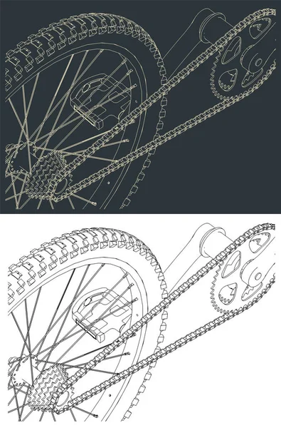 Stylizowana Ilustracja Wektorowa Rysunków Przekładni Rowerowej — Wektor stockowy