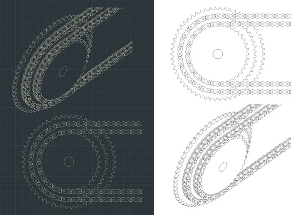 Gestileerde Vectorillustratie Van Kettingaandrijftekeningen — Stockvector