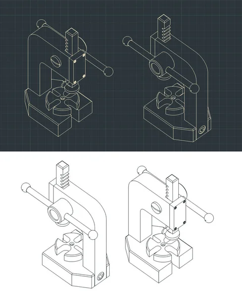 Stilisierte Vektorillustrationen Von Isometrischen Zeichnungen Der Handpresse — Stockvektor
