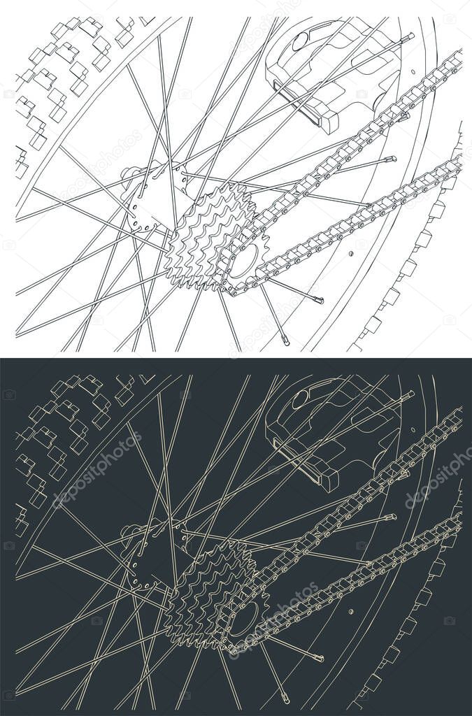 Stylized vector illustration of bicycle transmission drawings