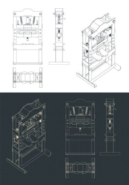 Güçlü endüstriyel hidrolik baskı çizimlerinin biçimlendirilmiş vektör çizimleri
