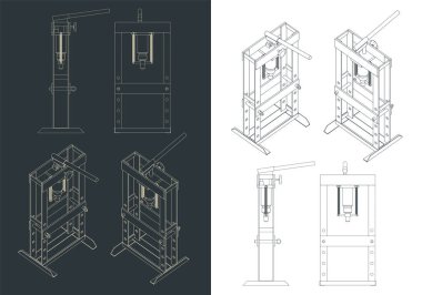 Güçlü endüstriyel basın çizimlerinin biçimlendirilmiş vektör çizimleri