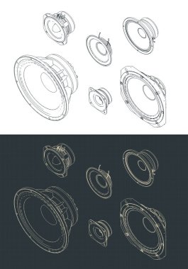 Hoparlörlerin biçimlendirilmiş vektör çizimleri izometrik çizimleri