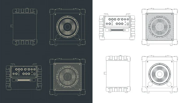 Stiliserad Vektor Illustration Gitarr Combo Förstärkare Ritningar — Stock vektor