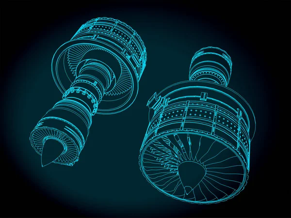 Turbofan motor çizimlerinin biçimlendirilmiş vektör çizimi