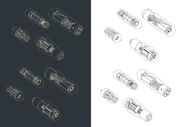 Ilustração Vetorial Estilizada Conjunto Tubos Vácuo Desenhos Isométricos —  Vetores de Stock