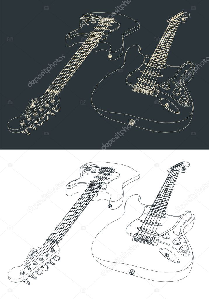 Stylized vector illustration of electric guitars sketches