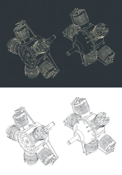 Ilustración Vectorial Estilizada Dibujos Isométricos Del Motor Radial — Archivo Imágenes Vectoriales