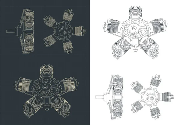 Стилізована Векторна Ілюстрація Креслень Радіальних Двигунів — стоковий вектор