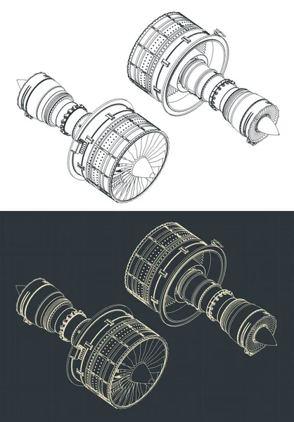 Gestileerde Vector Illustratie Van Turbofan Motoren Isometrische Tekeningen — Stockvector