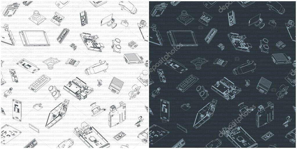 Stylized vector illustration of Arduino hardware drawings. Illustrations seamless in all direction if needed